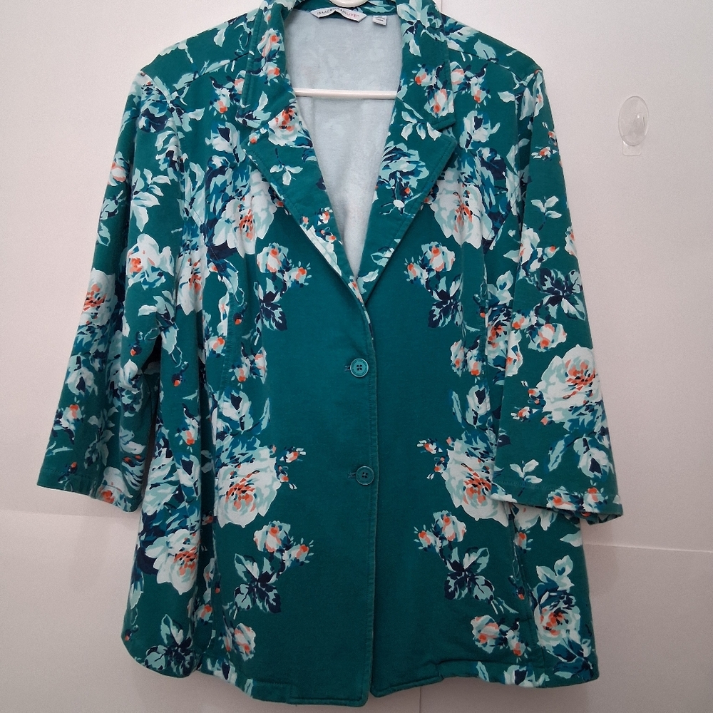 🎉Isaac Mizrahi Teal Floral Print Blazer